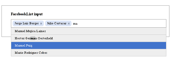 Так выглядит FCBKcomplete jQuery Plugin
